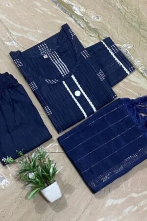 alliance collection  Monika Striped, Woven, Self Design, Solid Kurta, Trouser/Pant & Dupatta Set