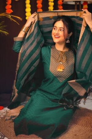 Women Cotton Blend Kurti Pant Dupatta Set f 10