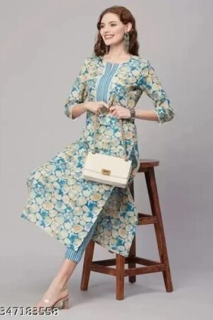 BAMSOM WEAR  Women Cotton Blend Kurti Pant Set